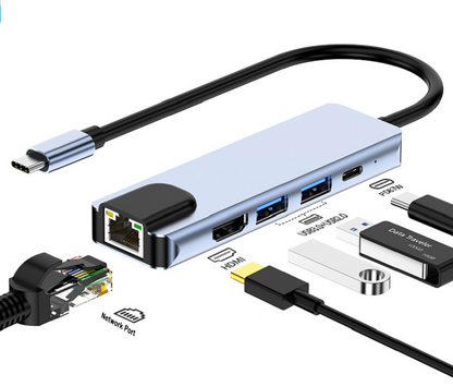 Docking station tipo c 5 en 1 (RJ45 Gigabit, 2 USB 3.0, HDMI 4K, TIPO C)